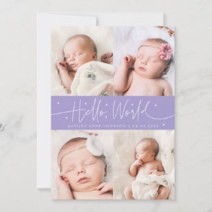 Carte d'annonce de naissance Violet Multi Photo He