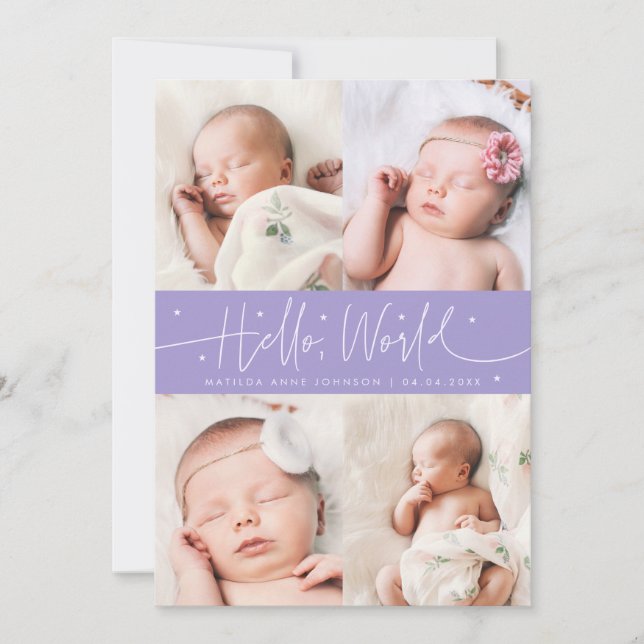 Carte d'annonce de naissance Violet Multi Photo He (Devant)