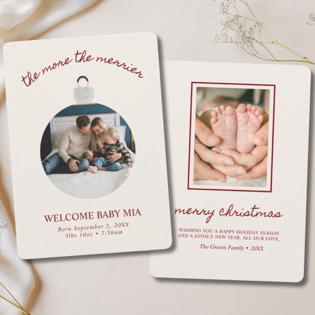 Carte d'annonce de Noël pour bébé avec 2 photos (Merry Christmas Baby Announcement 2-Photo
)
