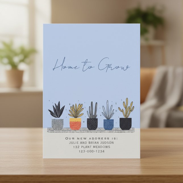 Carte d'annonce de nouvelle maison avec plante pas (Whimsical Pastel Plant New Home Announcement Card.)