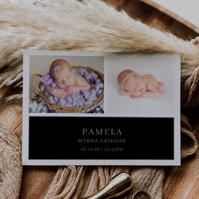 Carte d'annonce de photo de bébé chic gris foncé (Créateur téléchargé)