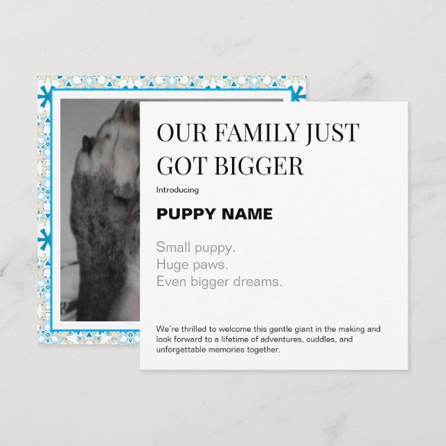 Carte d'annonce de photo de nouveau chiot (Devant / Derrière)