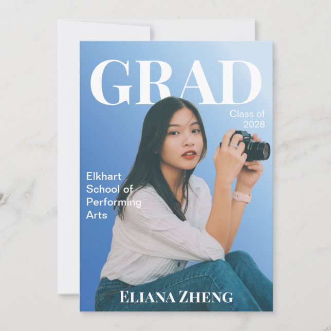 Carte d'annonce de remise de diplôme Blue Magazine (Devant)