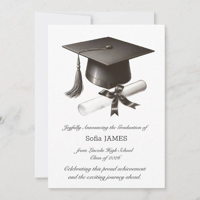 Carte d'annonce de remise de diplôme élégante (Devant)