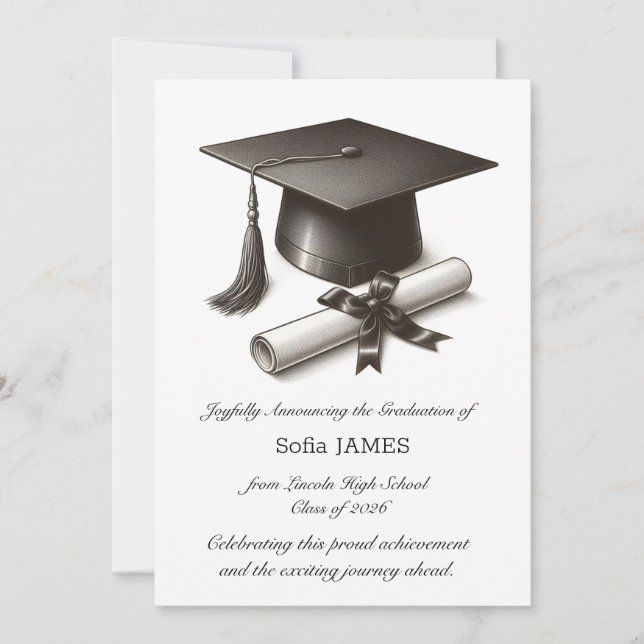 Carte d'annonce de remise de diplôme élégante (Devant)