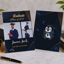 Carte d'annonce de remise de diplôme élégante bleu