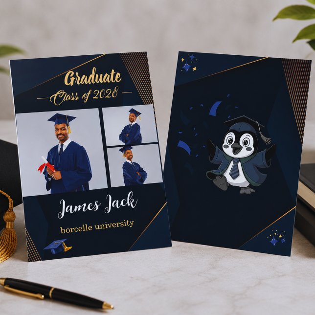 Carte d'annonce de remise de diplôme élégante bleu (Créateur téléchargé)
