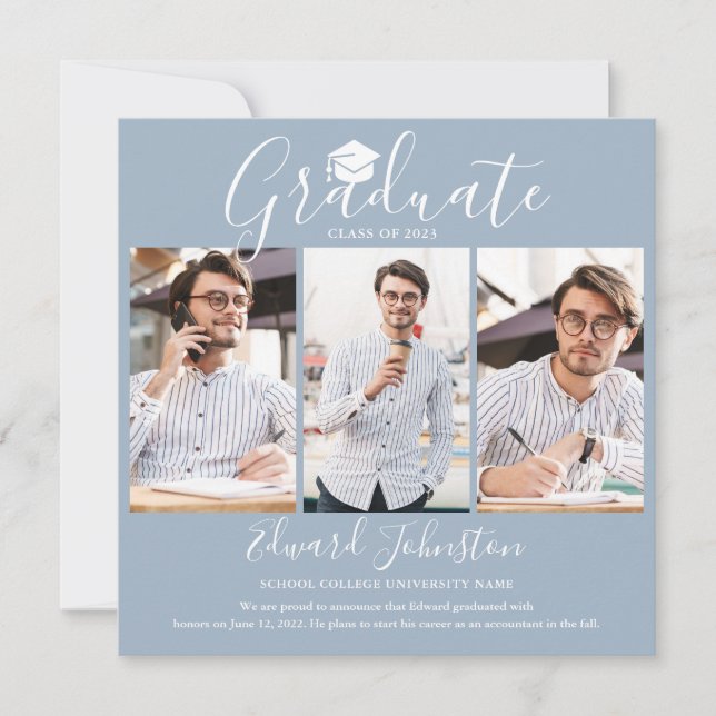 Carte d'annonce de remise de diplôme élégante et c (Devant)