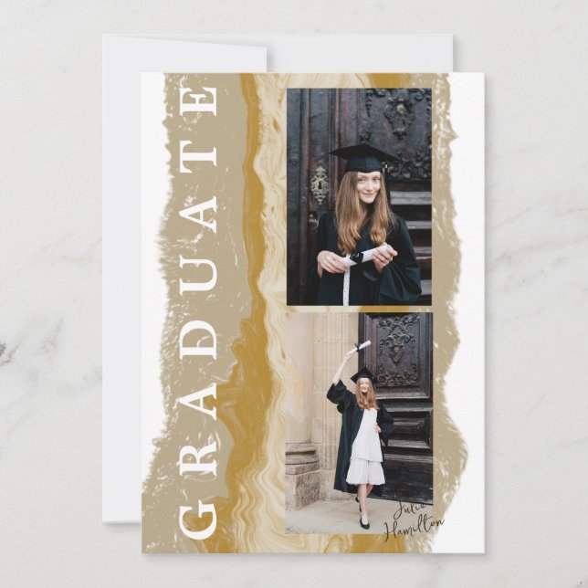 Carte d'annonce de remise de diplôme en marbre dor (Devant)