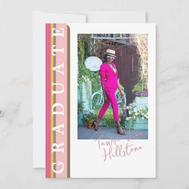 Carte d'annonce de remise de diplôme linéaire rose (Devant)