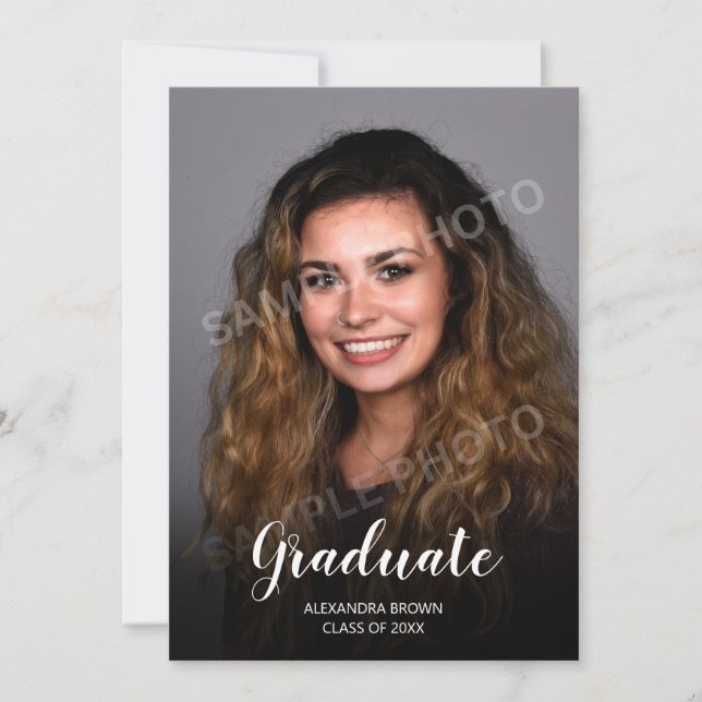Carte d'annonce de remise de diplôme photo verte (Devant)