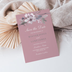 Carte d'annonce élégante fleurs rose poussiéreux