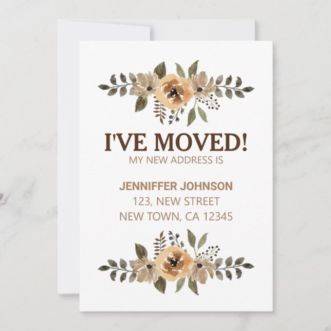 Carte d'annonce Fleur en aquarelle Je déménage (Devant)