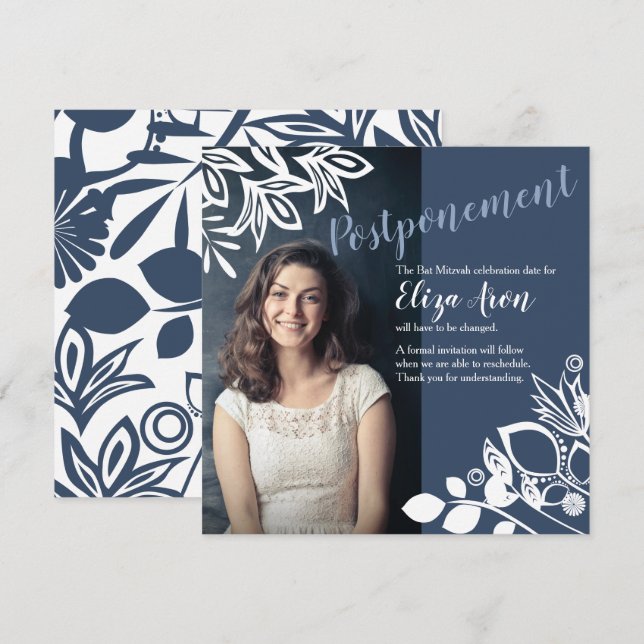 Carte d'annonce Fleurs Blanc Gris-Bleu (Devant / Derrière)