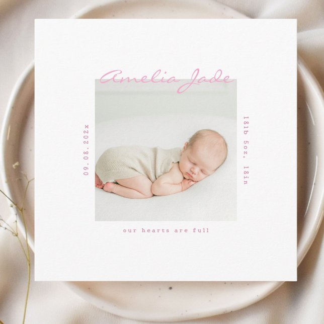 Carte d'annonce minimaliste moderne bébé rose (Créateur téléchargé)
