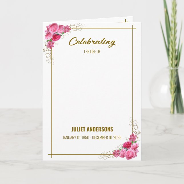 Carte d'annonce pliée célébrant une vie (Devant)