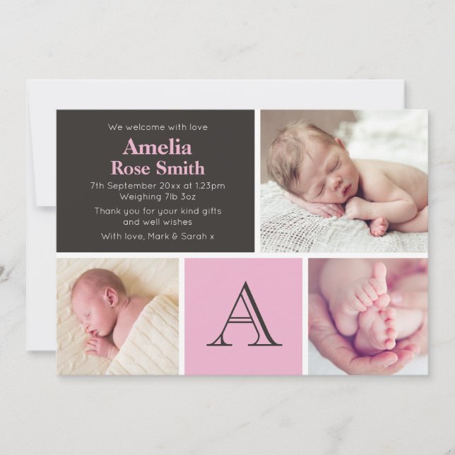 Carte d'annonce/ remerciement pour une petite fill (Devant)