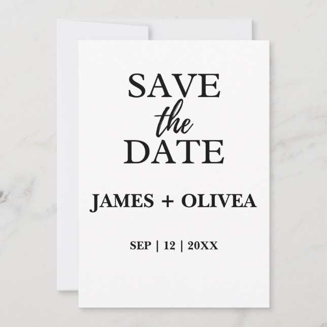 Carte d'annonce "Save the Date" à l'écriture éléga (Devant)