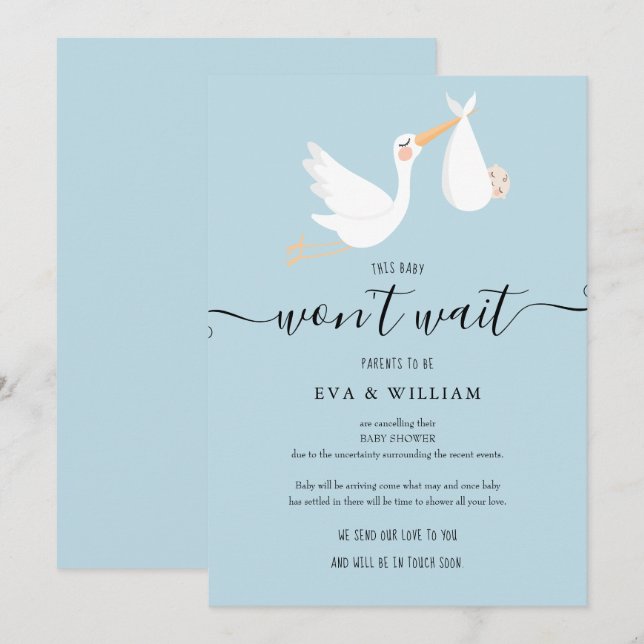 Carte d'annulation de Baby Shower et Sprinkle (Devant / Derrière)