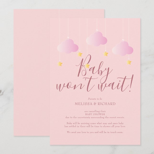Carte d'annulation de Baby Shower, Sprinkle Rose (Devant / Derrière)