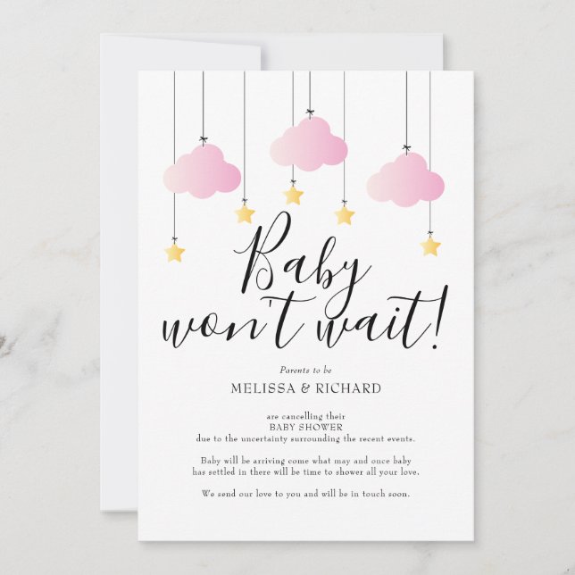 Carte d'annulation de Baby Shower, Sprinkle Rose F (Devant)