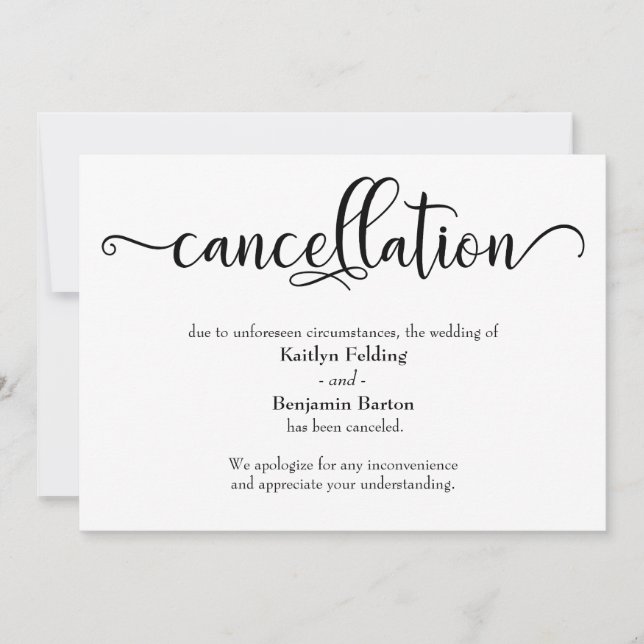 Carte d'annulation de mariage à la calligraphie (Devant)