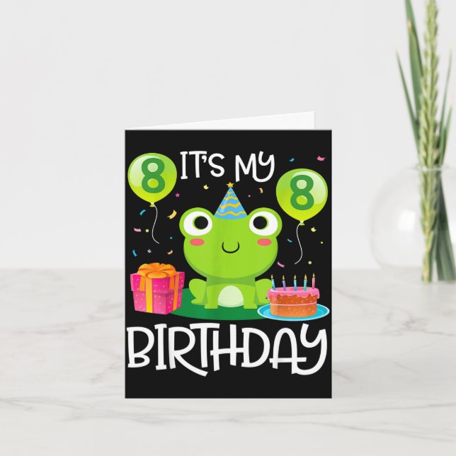 Carte Danse de grenouille ballons gâteau heureux 8 ans a (Devant)