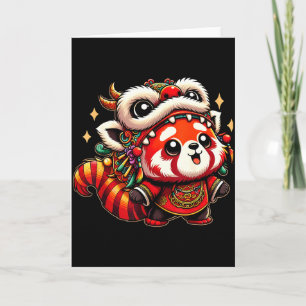 Carte Danse du dragon au Nouvel An chinois Panda rouge