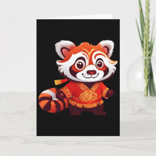 Carte Danse du lion de Panda rouge drôle pour enfants ch