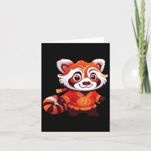 Carte Danse du lion de Panda rouge drôle pour enfants ch
