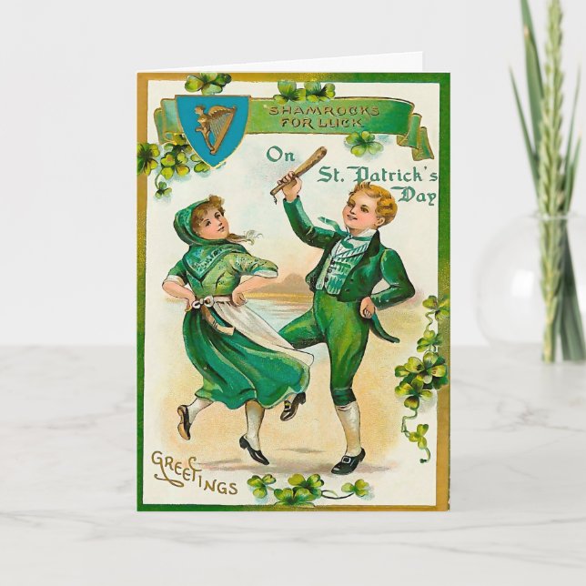 Carte Danse irlandaise de garçon et de fille le jour de (Devant)