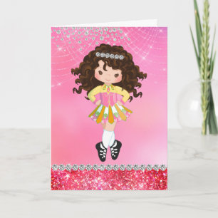 Carte Danse irlandaise personnalisée Brunette Girl Birth