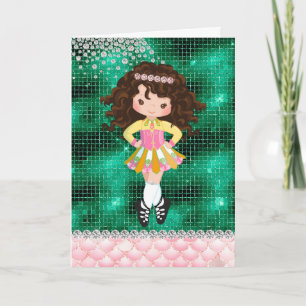 Carte Danse irlandaise personnalisée Brunette Girl Birth