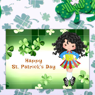 Carte Danse Irlandaise St Patrick Fleurs de Trèfle Verte