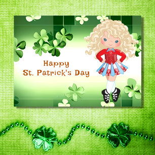 Carte Danse Irlandaise St. Patrick's Day Shamrocks Verts