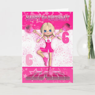 Carte Danse Pom-pom girl du 6e anniversaire, Étoiles en 