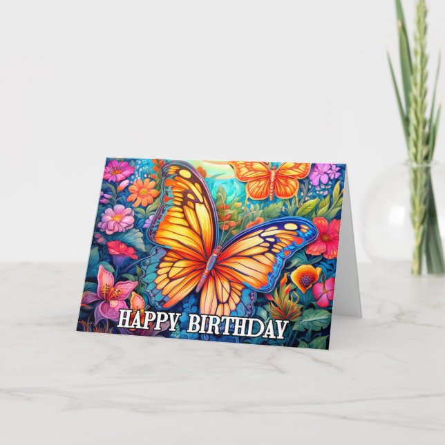 Carte Danse Printemps Papillon Art Joyeux Anniversaire (Devant)