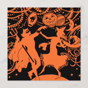Carte Danse vintage de sorcière de diable de Halloween