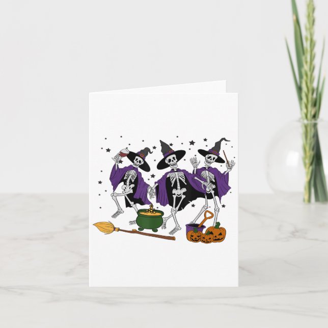 Carte Danser drôle Squelette Sorcière Halloween Vin Sorc (Devant)