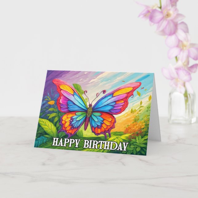 Carte Danser Printemps Papillon Doodle Joyeux Anniversai (Orchidée)