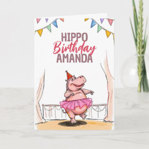 Carte Danser rose Danser Hippo Anniversaire