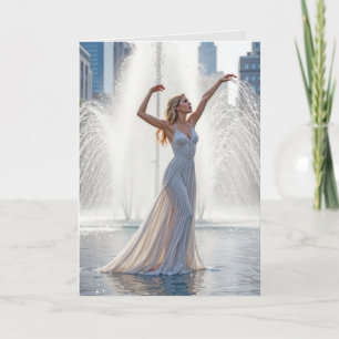 Carte Danseur d'anniversaire dans une fontaine de ville