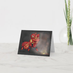 Carte Danseurs Lions Chinois Illustration de pétard