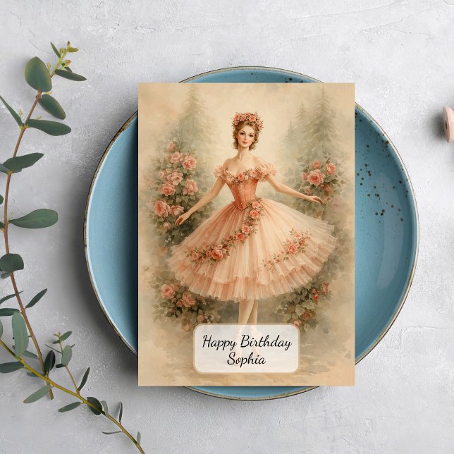 Carte Danseuse de ballet floral vintage (Créateur téléchargé)
