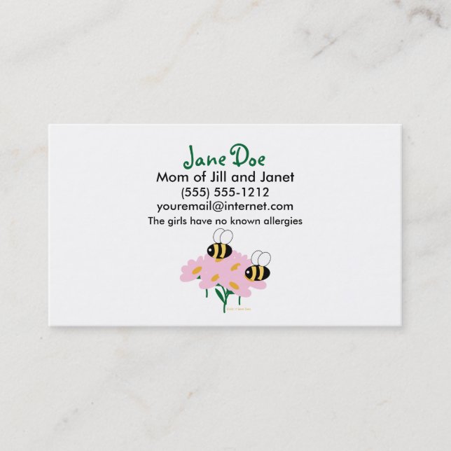 Carte D'appel 2 abeilles et fleurs roses centrées (Devant)