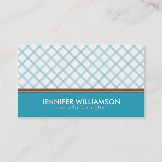 Carte d'appel à la mode Aqua Plaid Maman Card (Devant)