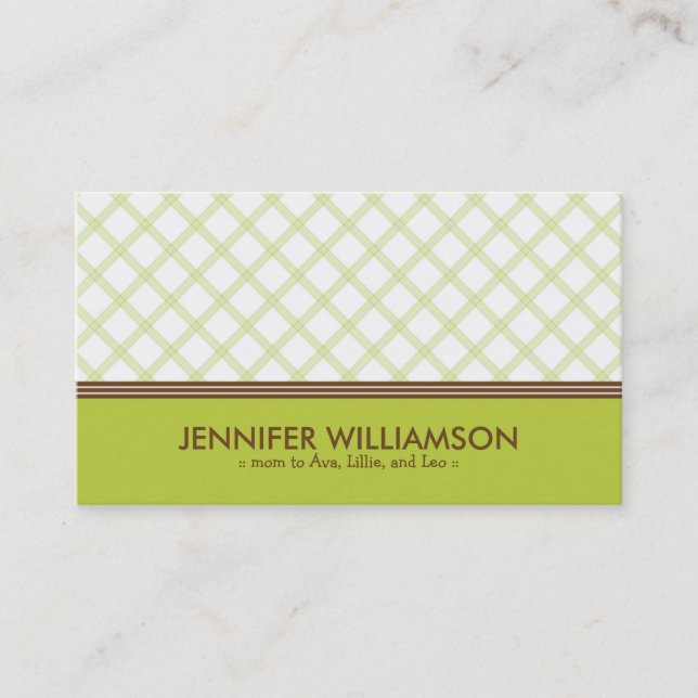 Carte d'appel à la mode Lime Green Plaid Maman Car (Devant)