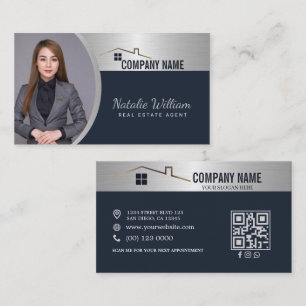 Carte D'appel Agent immobilier Photo professionnelle Silver Blue