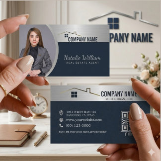 Carte D'appel Agent immobilier Photo professionnelle Silver Blue