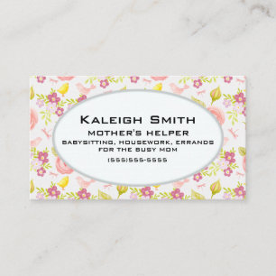 Carte D'appel Aide Maternelle Fleurie Rose Violet Personnalisée